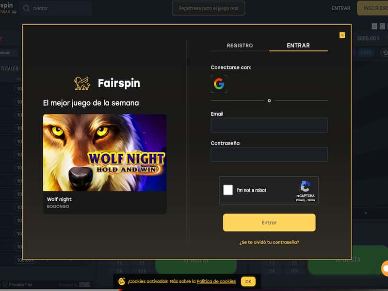 Registro en Fairspin bitcoin casino para el juego Aviator